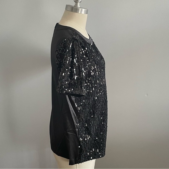 Laundry by Shelli Segal Sequin Black Short Sleeve Top- Size Small- NWT - Picture 3 of 7